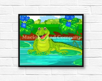 Iguana, Frog, Children's Book Art, Wall Art, Nursery Room Art, instant download, digital print, digital art, 8x10