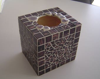 EN STOCK - Boîte à mouchoirs haute (carrée) en mosaïque pâte de verre marron reflet violet