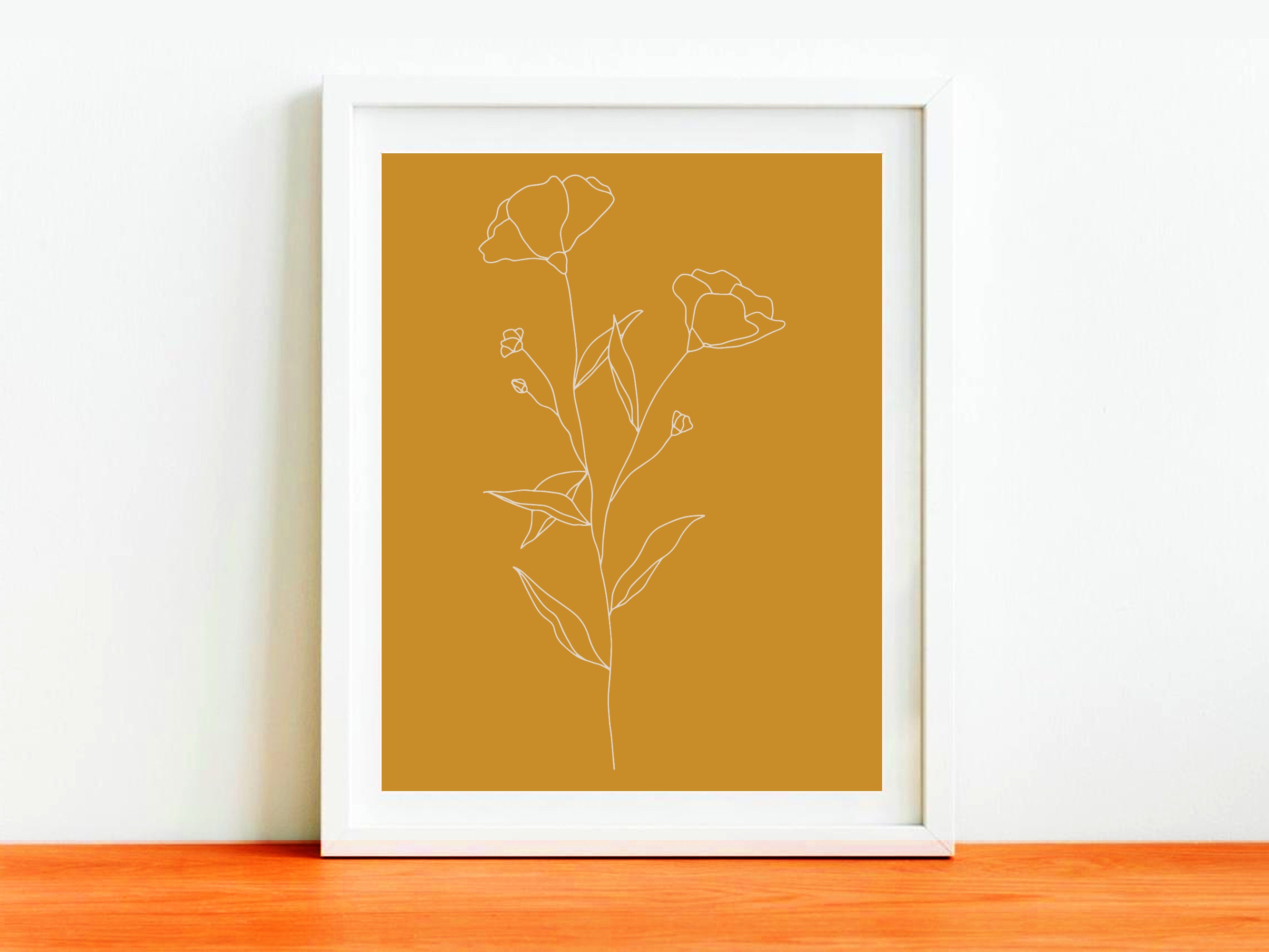 Mustard Wall Art Floral Prints Large Wall Art Flower Line Etsy