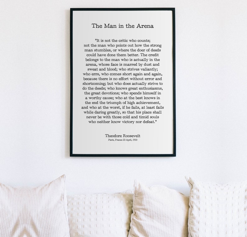 The Man in the Arena Printable Quote Roosevelt Quote | Etsy
