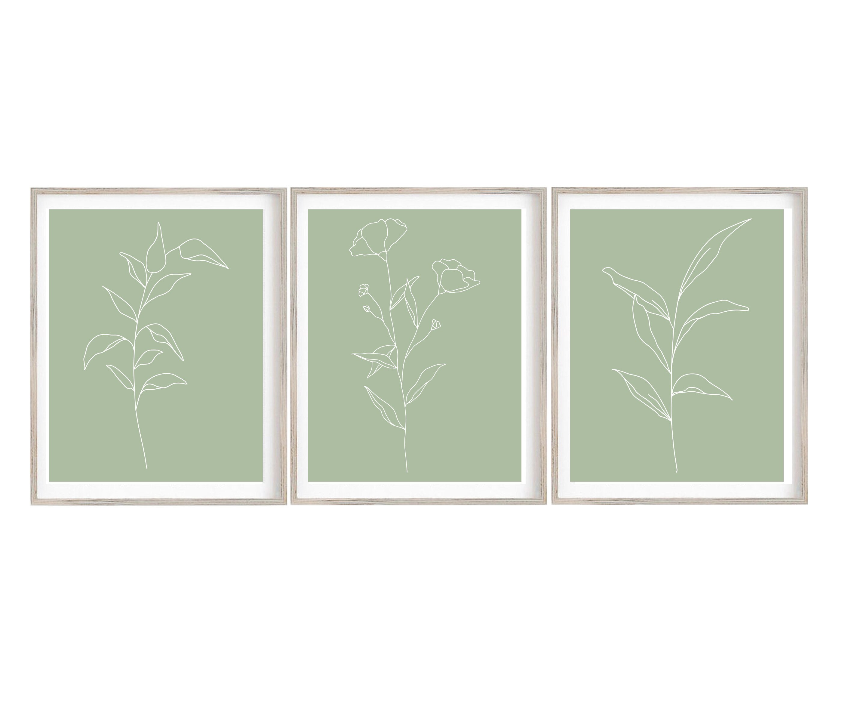 Set Of 3 Botanical Printables Sage Green Prints Minimal Line | Etsy