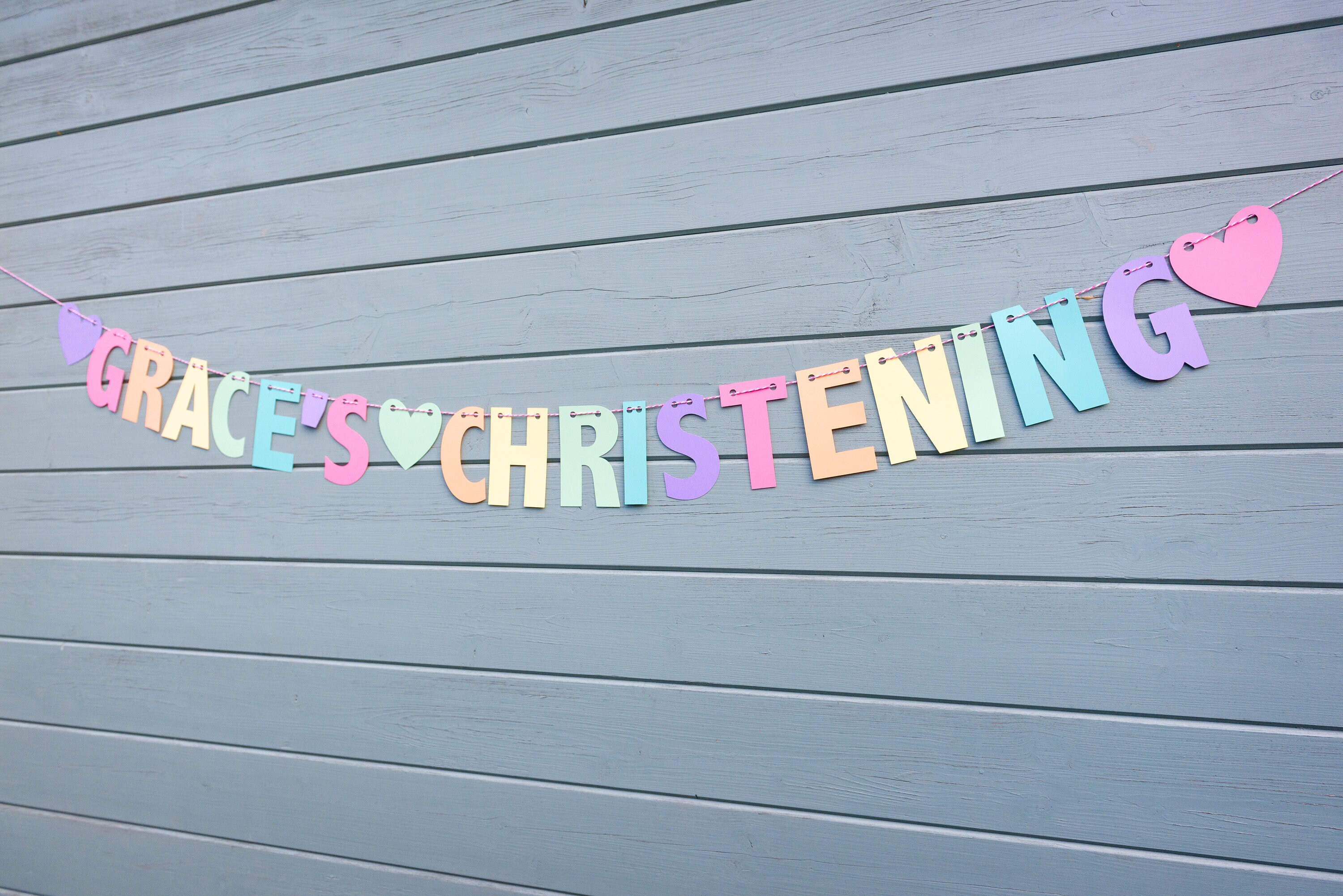 PERSONALISED Rustic Pastel RAINBOW Christening Baptism Bunting Etsy