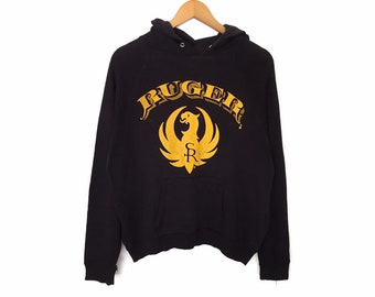 Ruger Big Logo Spellout Pullover Jumper Sweater Hoodie Vintage 90s