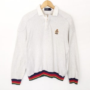 Polo by Ralph Lauren Spellout Embroidery Pullover Jumper Sweatshirt Shirt Rugby Half Button Vintage 90s