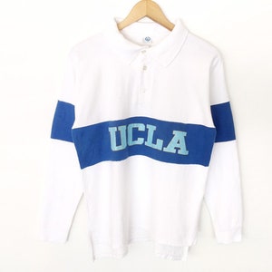 Rare!! UCLA University Of California Los Angeles Spellout Polo Shirt Half Button Vintage 80s