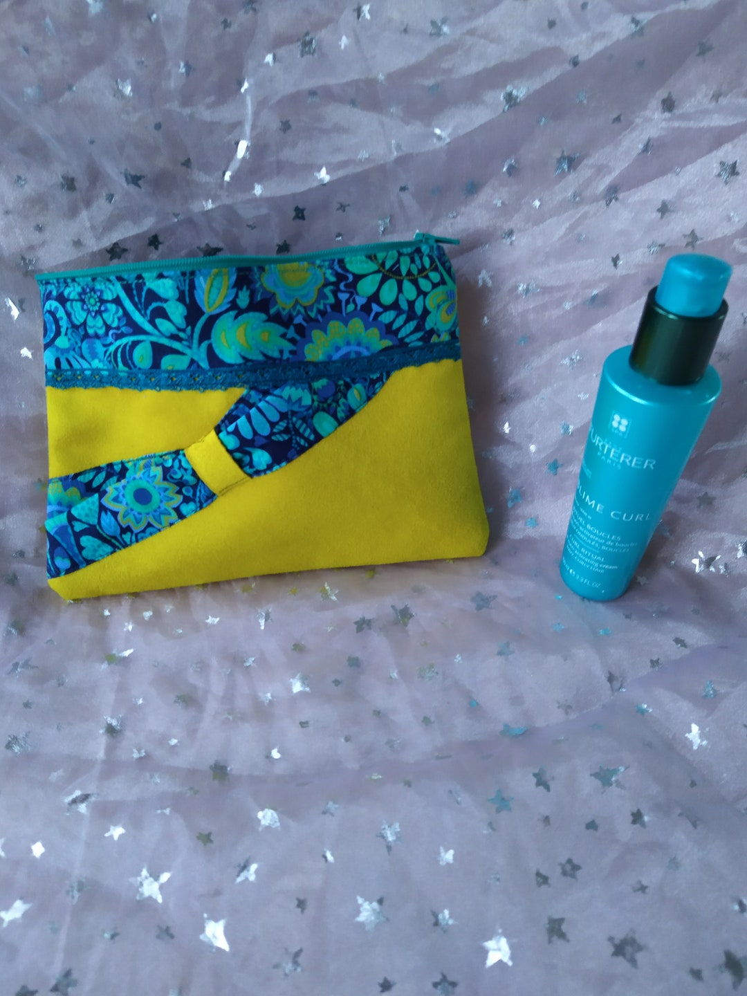 Women's Care Makeup Kit Pouch COLORS and SOFTNESS in Yellow Suede, Bow