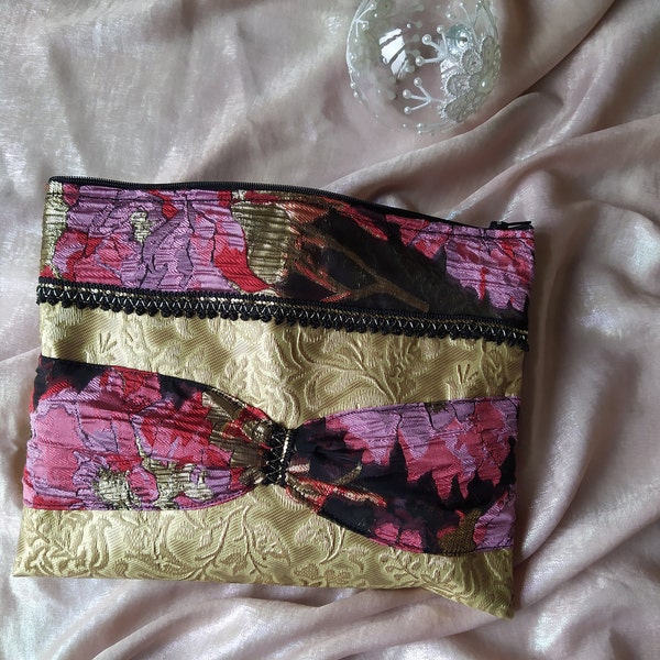 Trousse de toilette COLLECTION HAUTE COUTURE simili cuir doré avec noeud dentelle rose noir or cadeau Noël femme exceptionnel