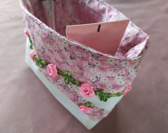 vide poche COLLECTION JARDIN FLEURI   simili cuir blanc scintillant tissu liberty rose cerisiers galon fleur cadeau femme