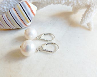 925 silver earrings with white freshwater cultured pearls