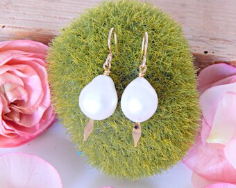 14k gold filled gold earrings with baroque freshwater cultured pearls