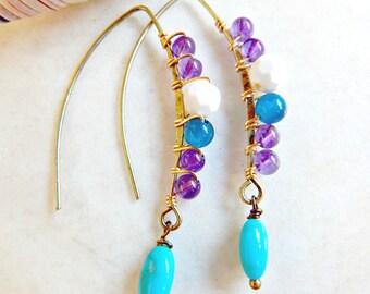 Ellipse women's earrings with natural stones and turquoise