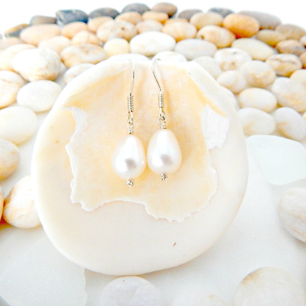 Boucles d'oreille en argent 925 avec perles de culture blanches eau douce