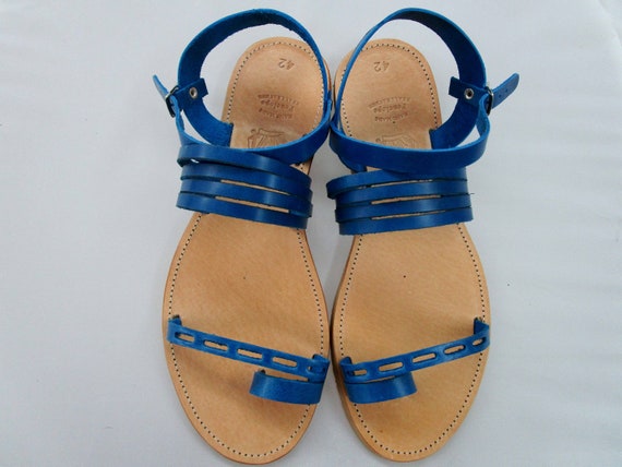 blue leather sandals womens