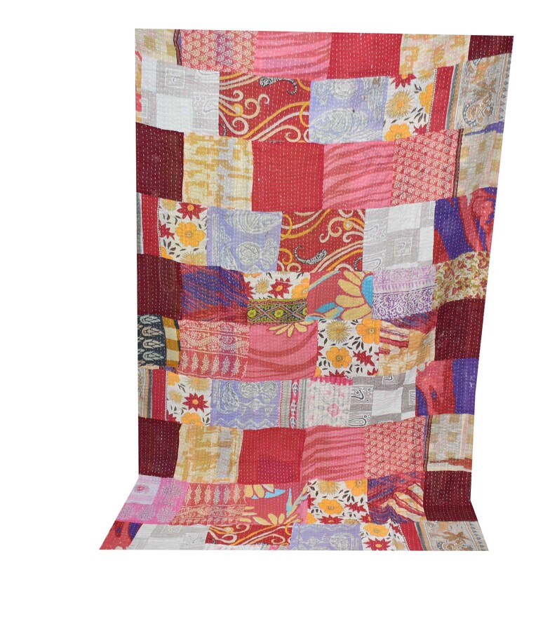 Patchwork Queen Kantha Quilt Indian Cotton Sari Kantha Quilt Etsy