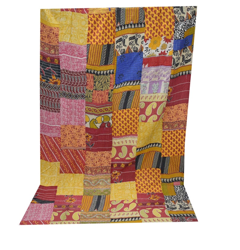 Vintage Kantha Quilt Queen Size Handmade Kantha Blanket Reversible Kantha Bedding Throw Hand Stitched Kantha Bedspread