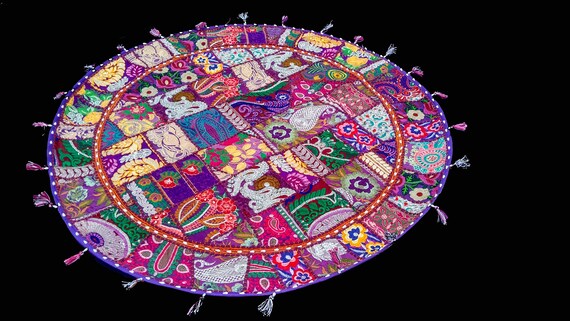 solo copertura vintage pouf 32 tradizionale vintage Indian pouf Floor//poggiapiedi Boemia rotondo cuscino da pavimento 100/% cotone Art Decor cuscino