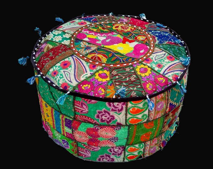 Round Ottoman Cover Pouftraditional Handmade Decorative Etsy