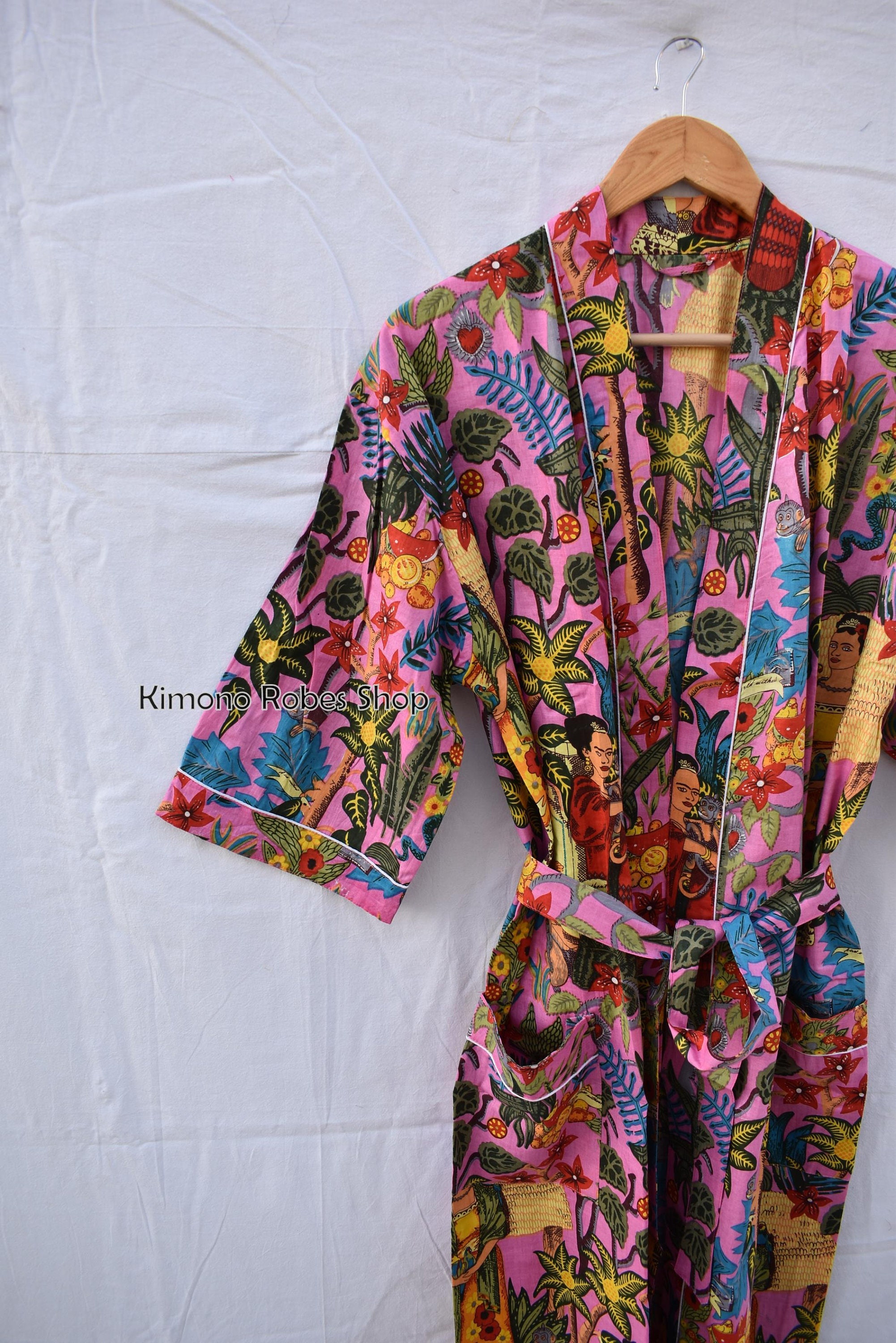 Bath Robe Cotton Kimono Robes Bird Print Kimono Soft and Etsy