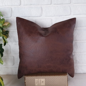 Ready to ship/Zen dark brown color old look leather look fabric pillow cover-textured pattern/housewarming gift- 16x16 inch -1qty