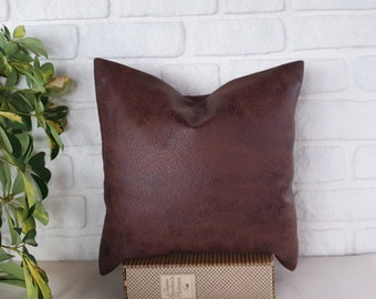 Ready to ship/Zen dark brown color old look leather look fabric pillow cover-textured pattern/housewarming gift- 16x16 inch -1qty