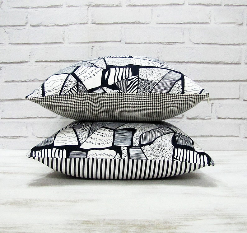 Ready to ship/Two cotton pillows black white abstract pattern image 8