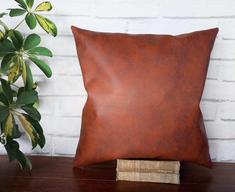 Cognac Color Thick Faux Leather Pillow Coverold Look Etsy UK