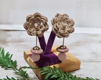 Eardrops beige crochet earrings   - gift for her -summer gift -handmade gift