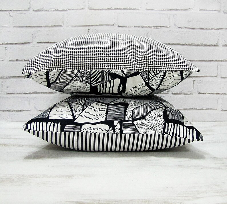 Ready to ship/Two cotton pillows black white abstract pattern image 7