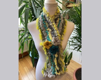 Gradient green colors knitted fringed shawl - necklace -neck wrap - handmade gift - gift for her - 1qty