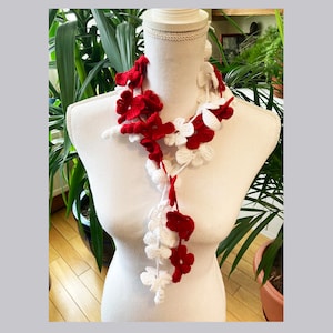 Fiori bianchi-rossi e collana a scialle ghirlanda con collo a foglie - accessori donna stile boho -1qty
