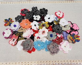 Mix Colors Crochet Flowers - Colorful  Appliqué for DIY Crafts -55qty