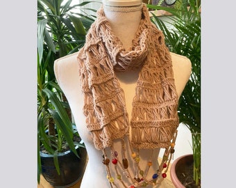 Milky brown crochet infinity shawl with beads - necklace -neck wrap - handmade gift - gift for her - 1qty