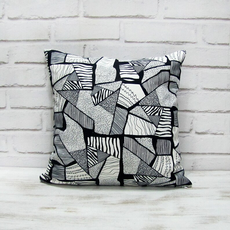Ready to ship/Two cotton pillows black white abstract pattern image 6