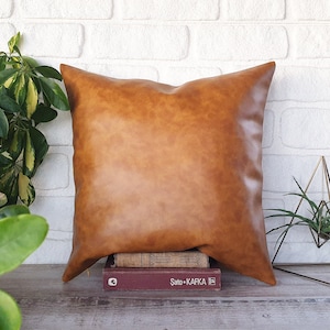 Camel Oscar old look pattern faux leather pillow cover/scandinavian home decor/housewarming gift-1qty
