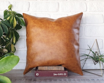 Camel Oscar old look pattern faux leather pillow cover/scandinavian home decor/housewarming gift-1qty