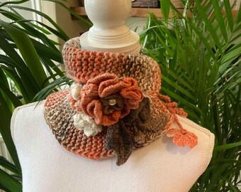 Gradient orange brown neck warmer - neck wrap shawl - neck warmer -hand crochet shawl - stylish neck collar - 1qty