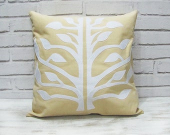 Ready to ship/Floral leaves  felt pattern  cream pure cotton pillow cover -1qty 16x16 inch(40x40cm)