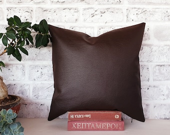 Ready to ship/Dark brown color thick  faux leather pillow cover-textured pattern/housewarming gift- 16x16 inch-1qty