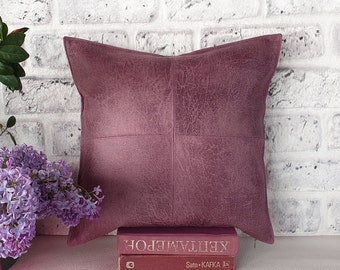 Ready to ship/Four-piece design dusty rose color faux leather fabric pillow cover 16x16 inch -1pcs