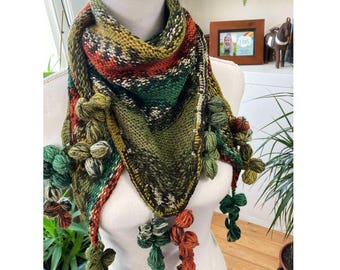 Hand Crochet Triangle Shawl - Multi Color Gradient Fringed Wedding Shawl