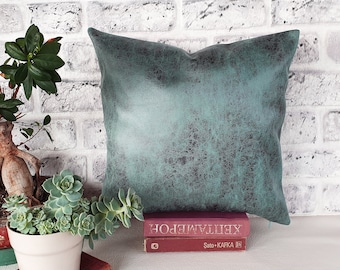 Dark green color rustic old pattern soft faux leather fabric pillow cover-1QTY