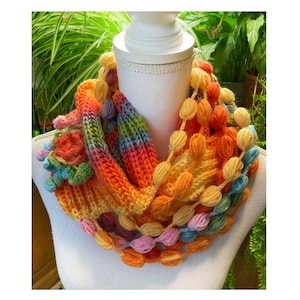 Rainbow crochet neck garland shawl with pompoms -handmade neck accessories -handmade gift - boho style woman accessories -1qty