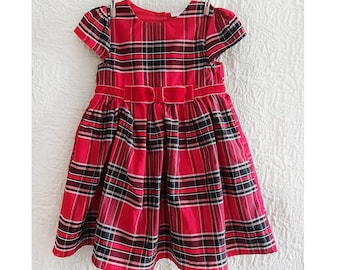 Christmas red  baby girl dress -vintage girl dress -red plaid  dress