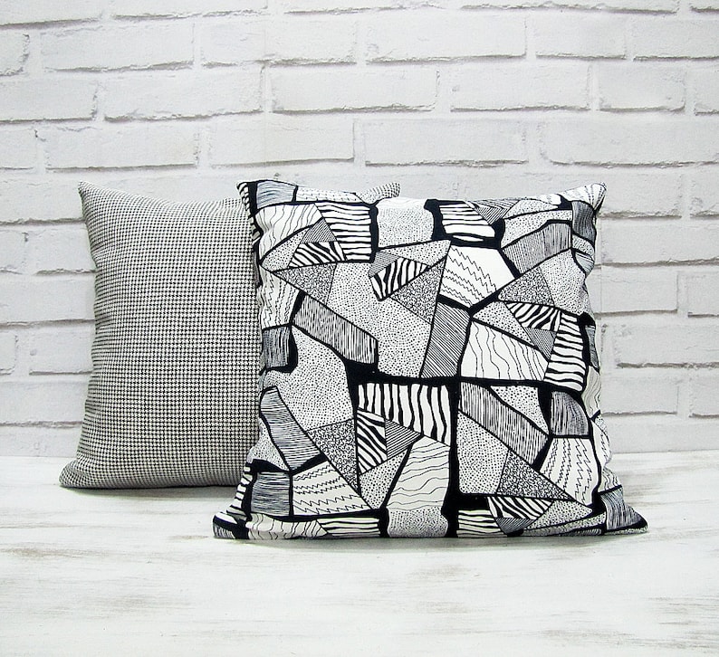 Ready to ship/Two cotton pillows black white abstract pattern image 3