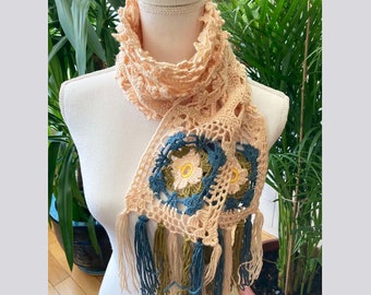 Boho style hand crochet beige  shawl - rectangular wrap shawl design - design shawl -1 unique item - handmade gift - gift for her - 1qty
