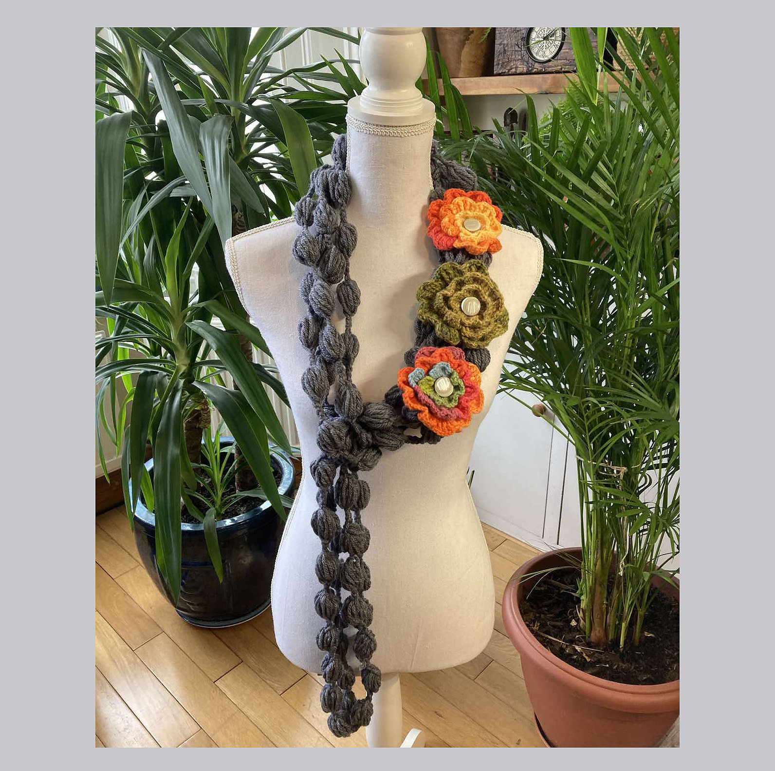 Gray Shawl With Crochet Multy Color Flowers Neck Garland Shawl Etsy