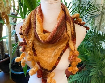 Orange Brown Gradient Triangle Shawl - Hand Crochet Wedding Wrap