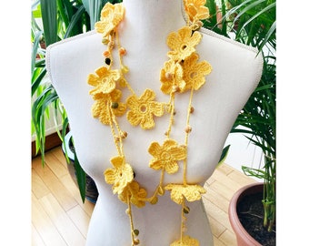 Yellow flowers neck garland shawl necklace -handmade neck accessories -handmade gift - boho style woman accessories -1qty