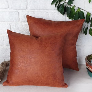 Zen terracotta color old look leather look fabric pillow cover-7 colors/Square lumbar covers/housewarming gif -1qty