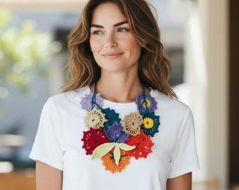 Gehäkelte Baumwolle Bunte Halskette - Boho Style